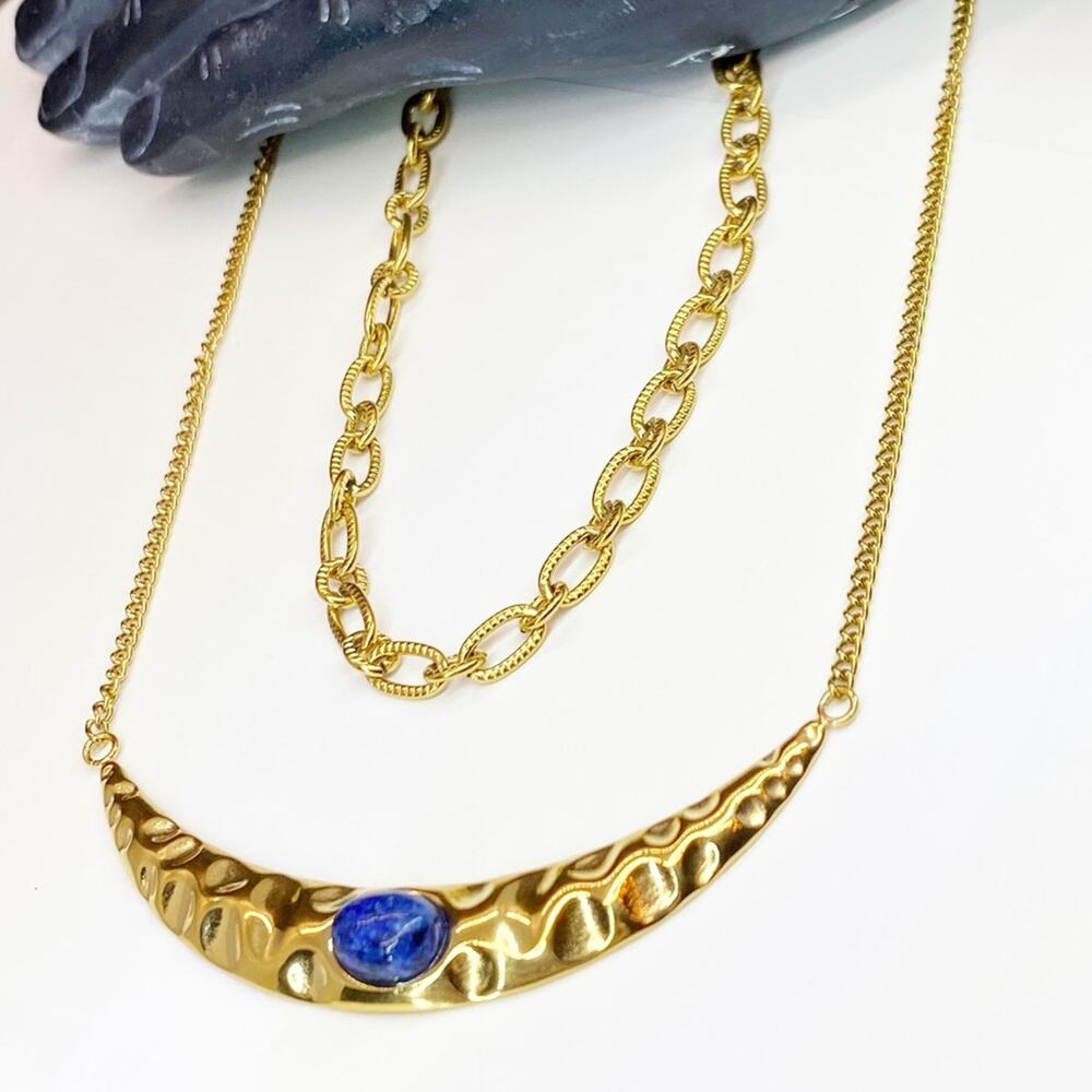 NEW Lapis Lazuli Gold Bar Necklace Set